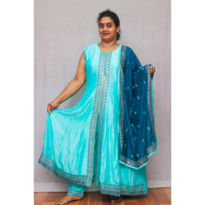 Embroidered Silk Blend Straight Set