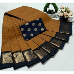 Chettinad Royal Plain Saree With Zari Border and Kalamkari Blouse