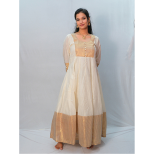 Off-White Red & Gold Stripe Cotton Kerala Gown