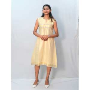 Kerala Tissue A-Line UV Neck Sleeveless One-Piece with Pocket