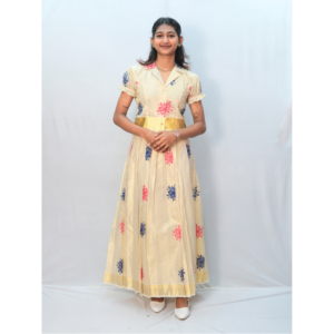 Tissue Blue & Pink Floral Print Skirt Collar Neck Set