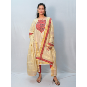 Red Print Border Kurti with Dupatta – Two-Piece Tissue Set