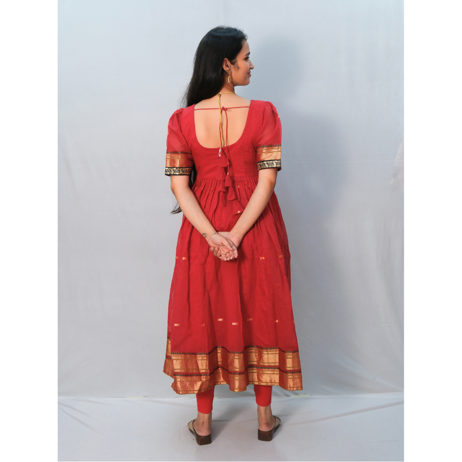 Maroon with Green Lace Kerala Gown - Image 3