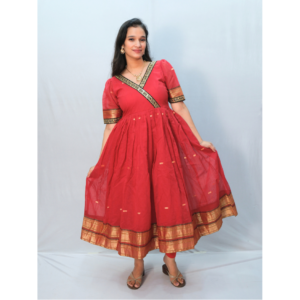 Maroon with Green Lace Kerala Gown