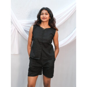 Black Plain Khadi Cotton Short Co-Ord Set