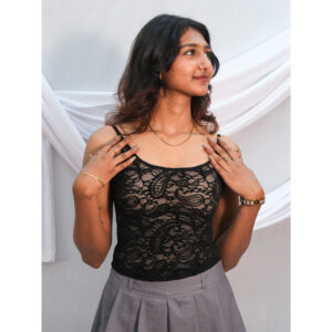 Black Sleeveless Padded Net Crop Top