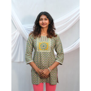 Light Green Printed Cotton Short Kurti