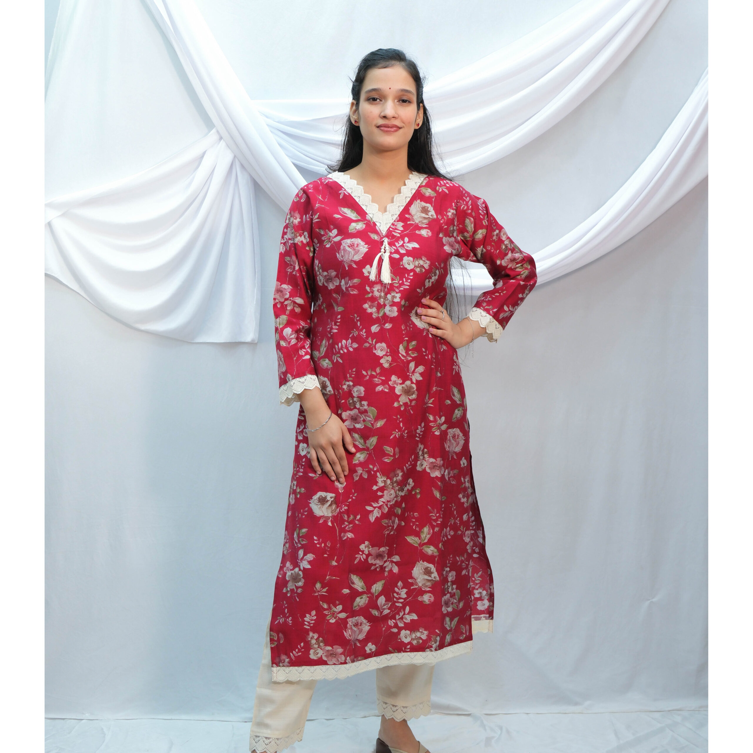 Reddish Pink Floral Print Co-Ord Set