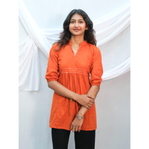 Orange Cotton High Neck Tunic Top