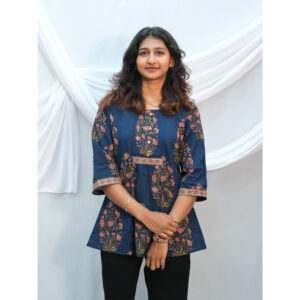 Dark Blue Floral Print Tunic Top