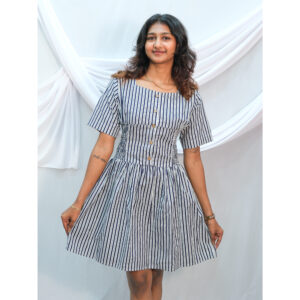Navy Blue & White Stripe Frock-Style One-Piece