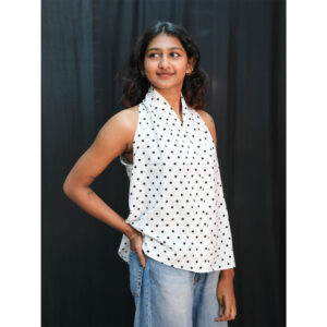 White Polka Dot Halter Neck Sleeveless Top