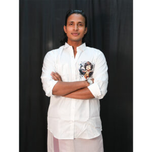 White Little Krishna Print Men's Shirt