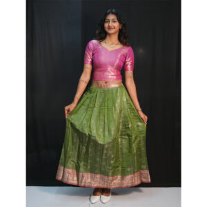 Green Skirt & Magenta Blouse Pavada Set