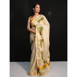 Kerala Traditional Sri Padmanabha Swamy Print Tissue Saree