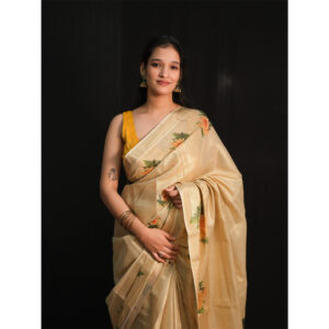 Gold Tissue Yellow & Green Kerala Saree