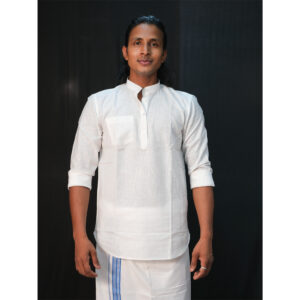 White Chinese Collar Linen Shirt