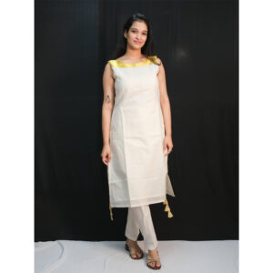 White & Gold Border Kerala Kurti