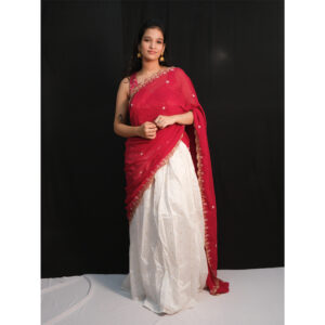 White Organza & Rani Pink Davani Set