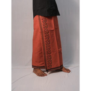 Orange Mundu with 1.5-Inch Black Border Tattoo Print