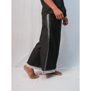 Black 3 Piece Mundu Set with 1-Inch White Border