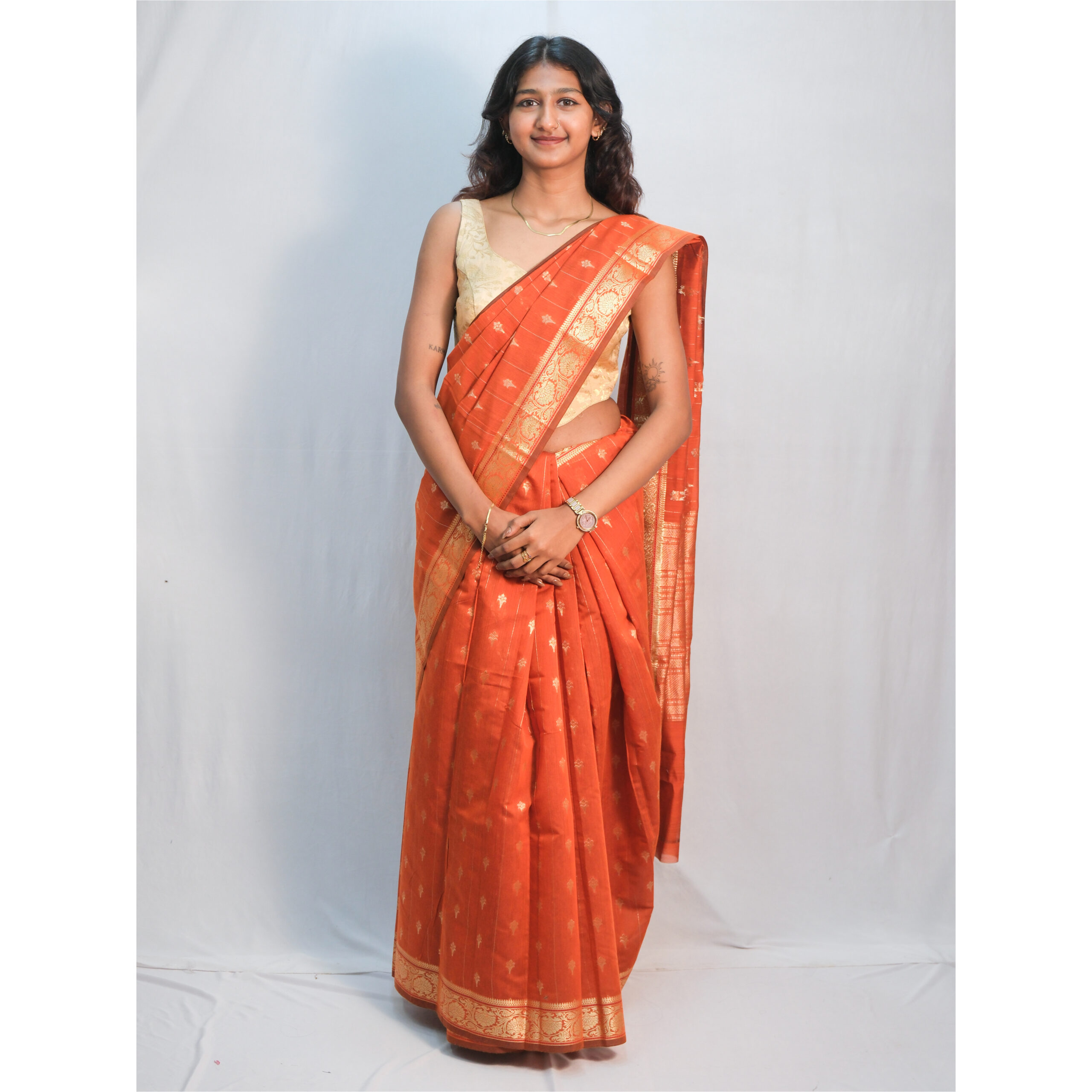 Rust Orange Kalyani Cotton Saree - Image 2