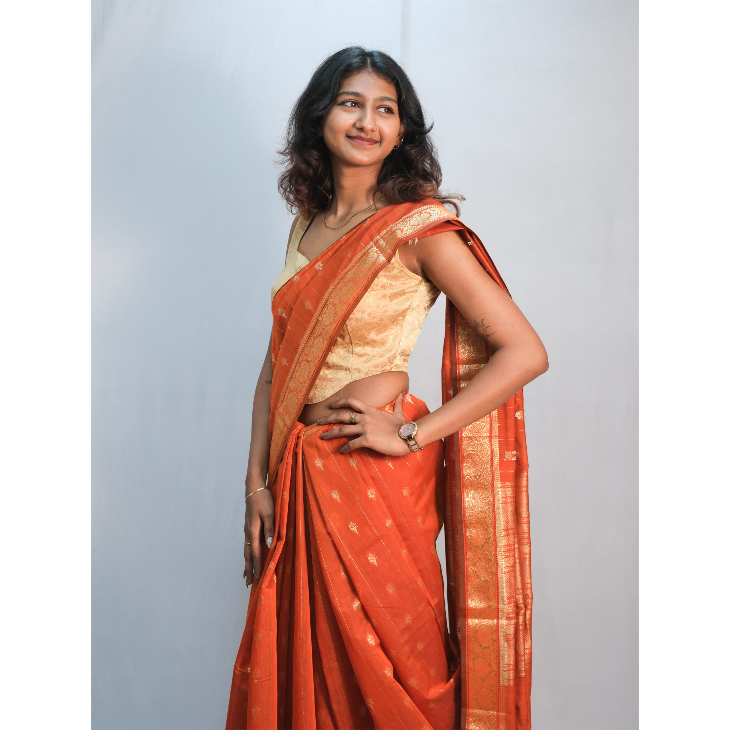 Rust Orange Kalyani Cotton Saree - Image 3