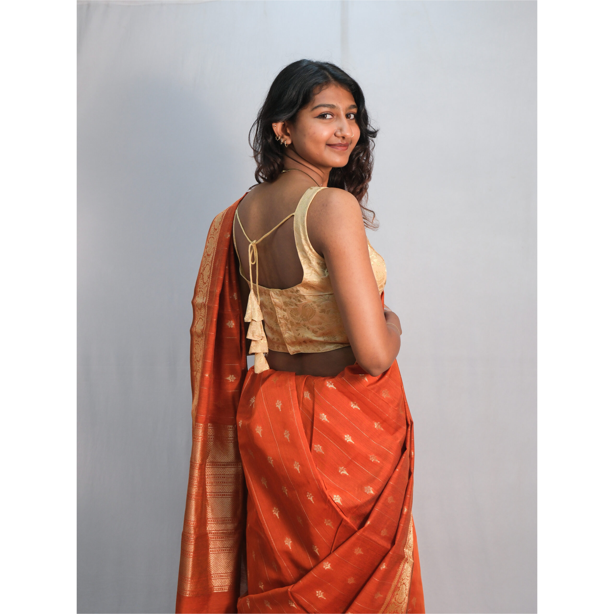 Rust Orange Kalyani Cotton Saree - Image 4