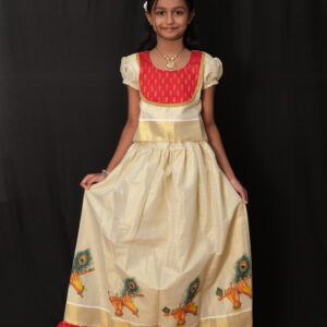 Tissue Skirt & Red Blouse Kids Pavada – 7 to 8 Years