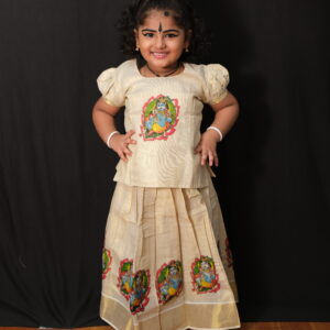 Krishna Print Skirt & Blouse Kids Pavada – 4 Years