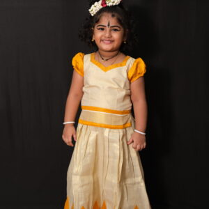 Tissue Skirt Yellow Border Blouse Kids Pavada – 4 Years