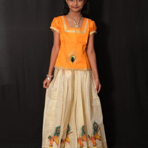 Tissue Skirt & Yellow Blouse Kids Pavada – 8 to 10 Years