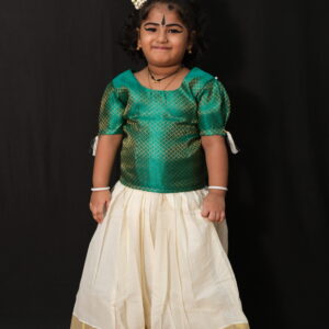 Off-White Skirt & Green Blouse Kids Pavada – 5 to 6 Years