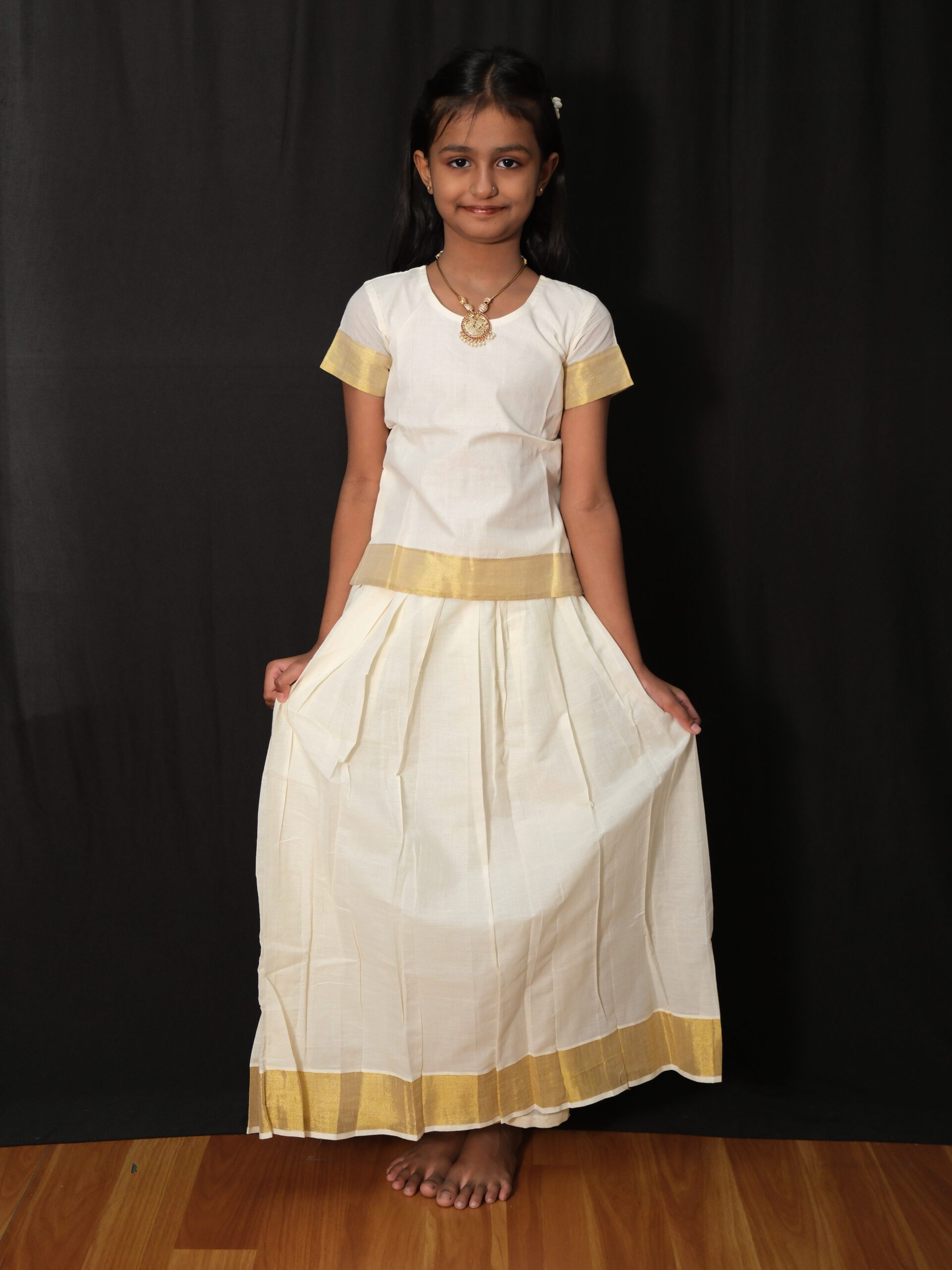 Off-White Cotton Skirt & Blouse Kids Pavada – 6 to 7 Years