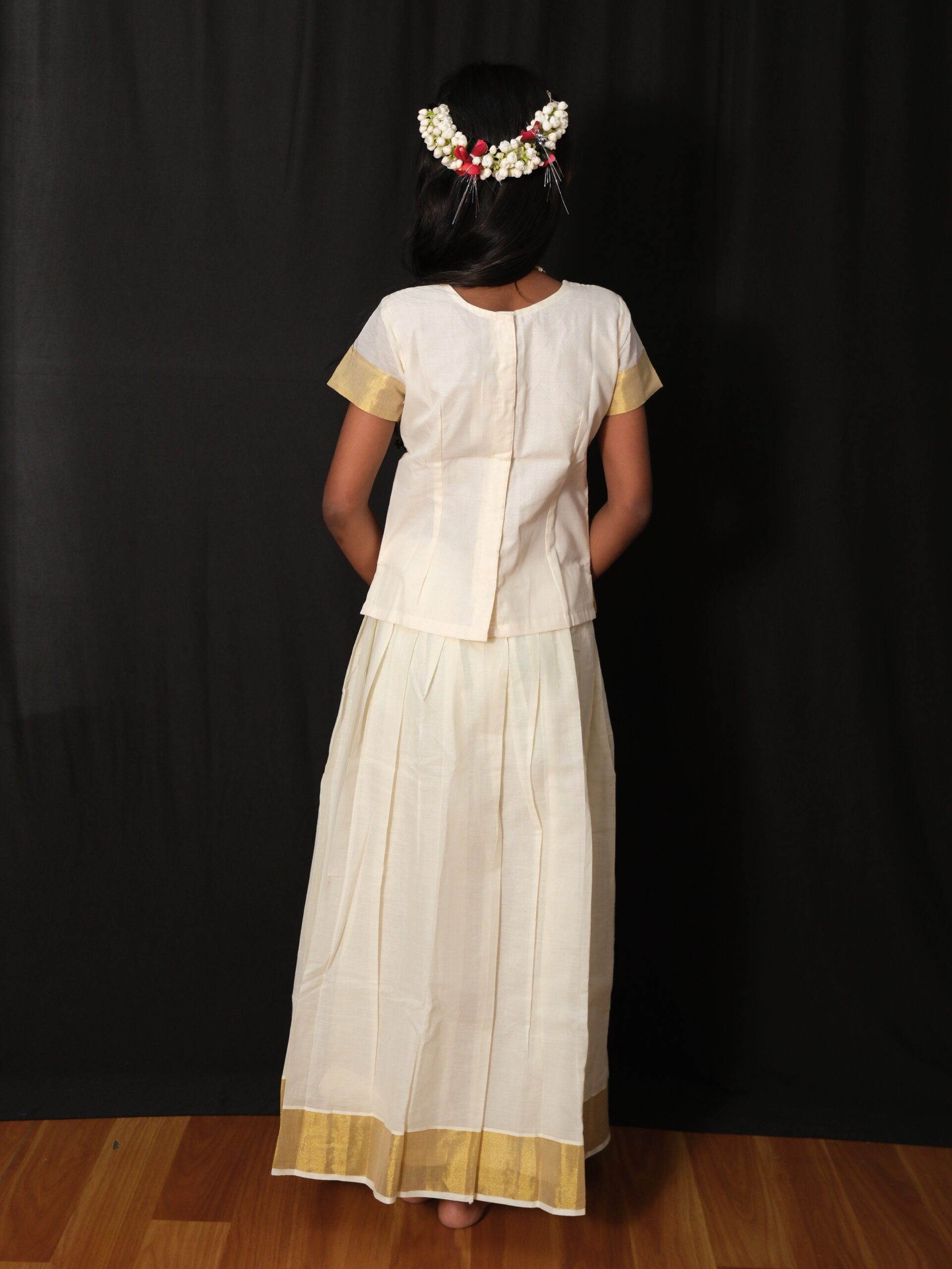 Off-White Cotton Skirt & Blouse Kids Pavada – 6 to 7 Years - Image 4