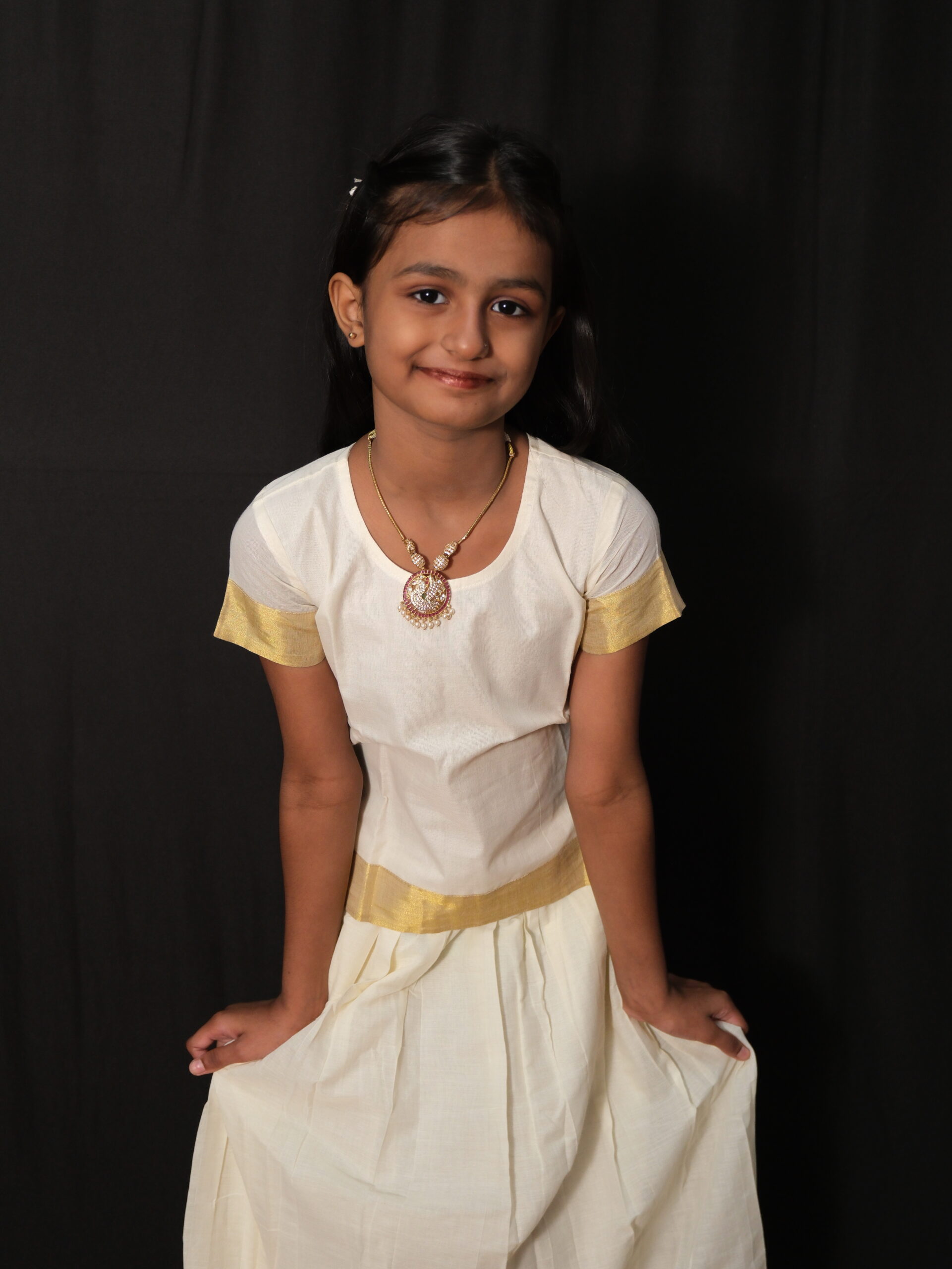 Off-White Cotton Skirt & Blouse Kids Pavada – 6 to 7 Years - Image 2