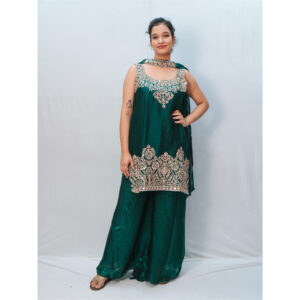 Green Leaf Mirror Work & Thread Embroidery Sharara Set