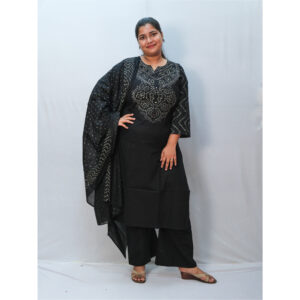 Black Bandhani Print Cotton Palazzo Three-Piece Kurti Set
