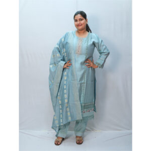 Baby Blue Stone Work with Lace Three-Piece Kurti Set