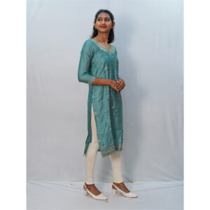 Teal Green Gold Sequin Embroidery Kurti