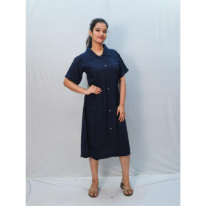Navy Blue Collar Neck A-Line One-Piece Kurti