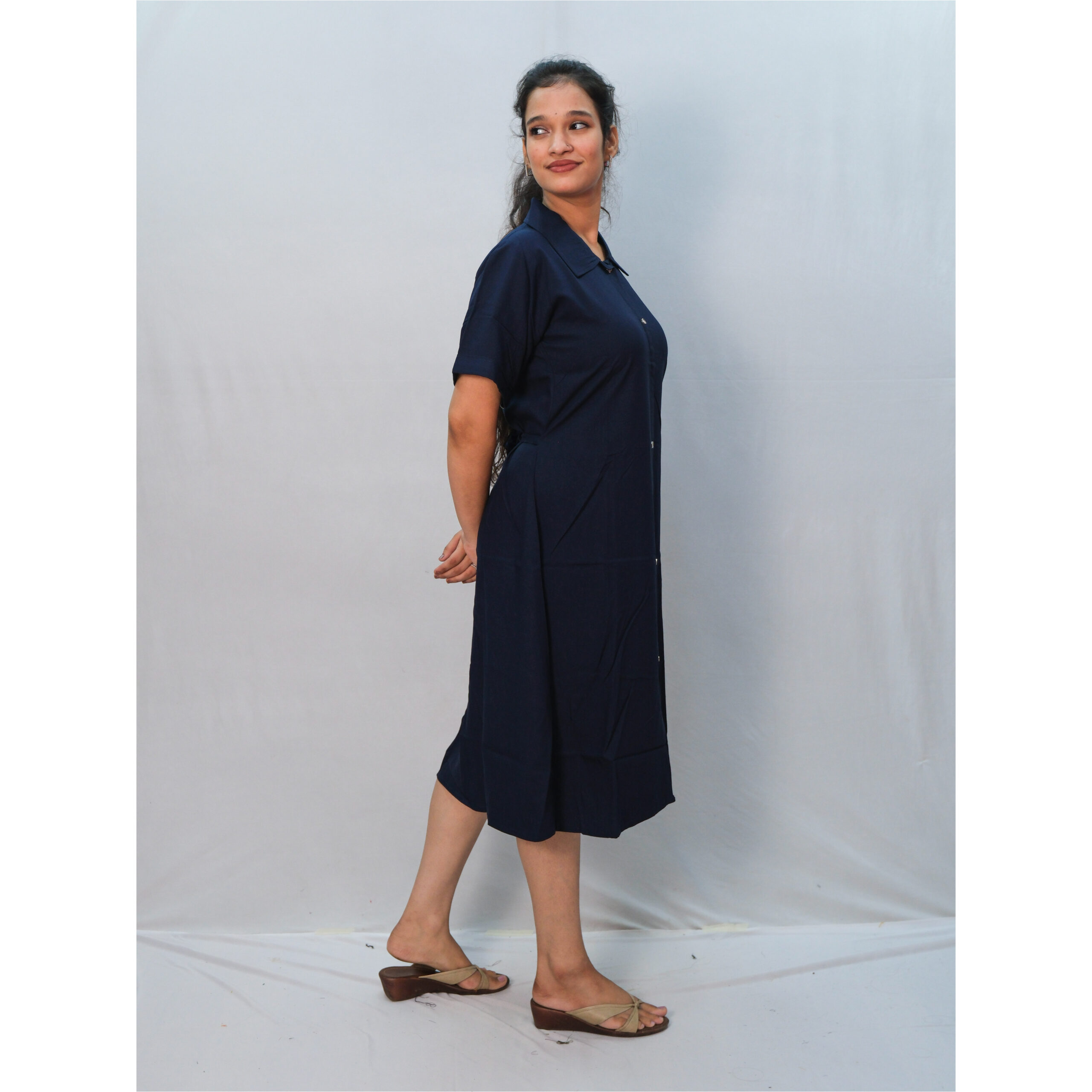 Navy Blue Collar Neck A-Line One-Piece Kurti - Image 3