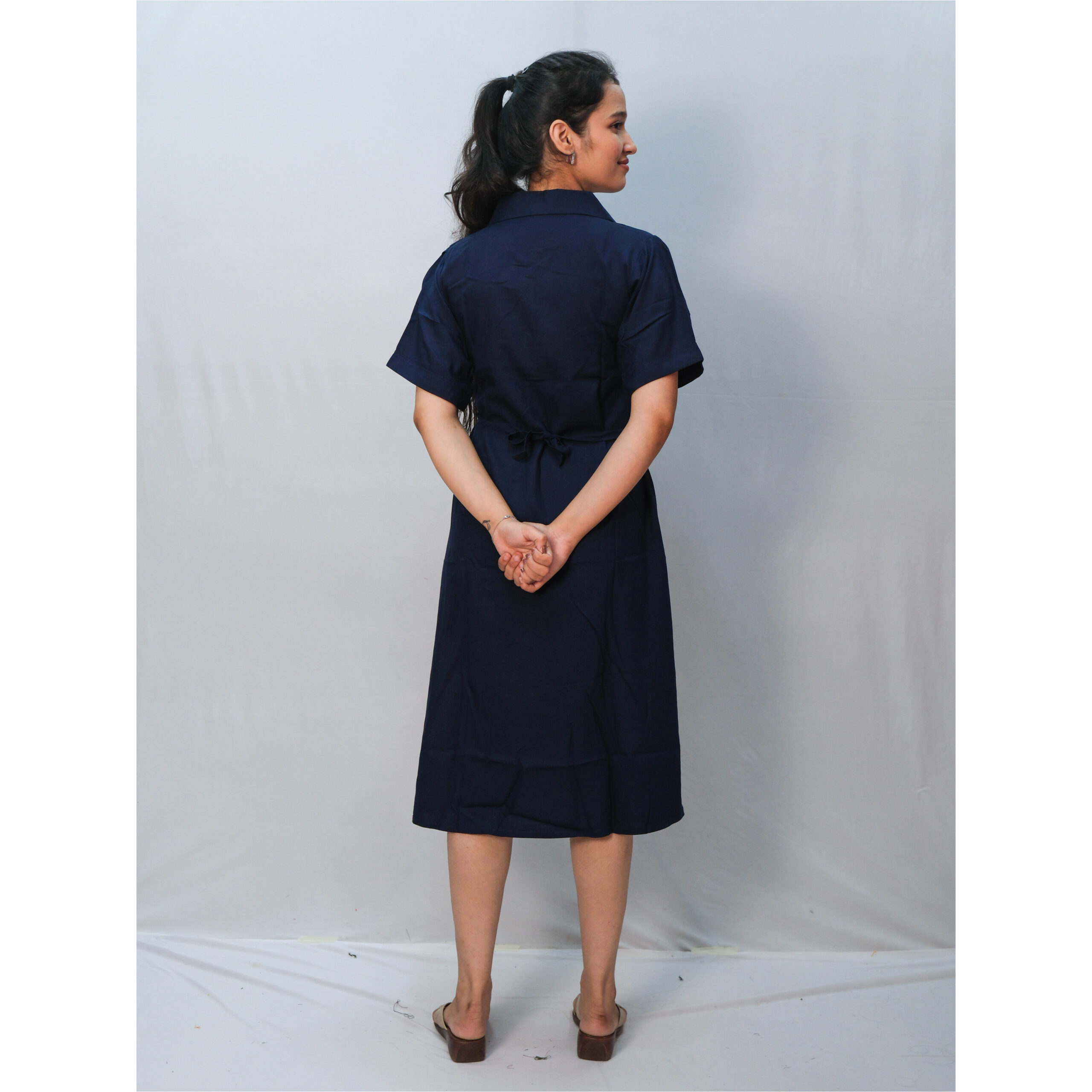 Navy Blue Collar Neck A-Line One-Piece Kurti - Image 4