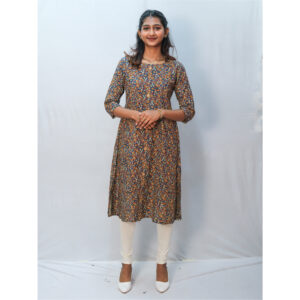 Blue Kalamkari Print A-Line Kurti