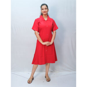 Red Collar Neck A-Line One-Piece Kurti