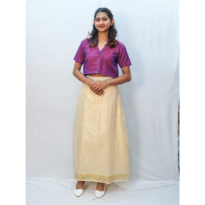 Tissue A-Line Skirt with Purple Collar Neck Crop Top