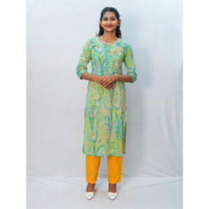 Light Green Yellow Multicolour Floral Print Kurti