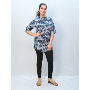 Multicolour Flower Print High Neck Heavy Rayon Short Kurti