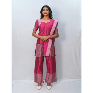 Rani Pink Silver Border Free Size Three-Piece Set
