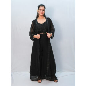 Black Crop Top, Palazzo & Shrug 3-Piece Set
